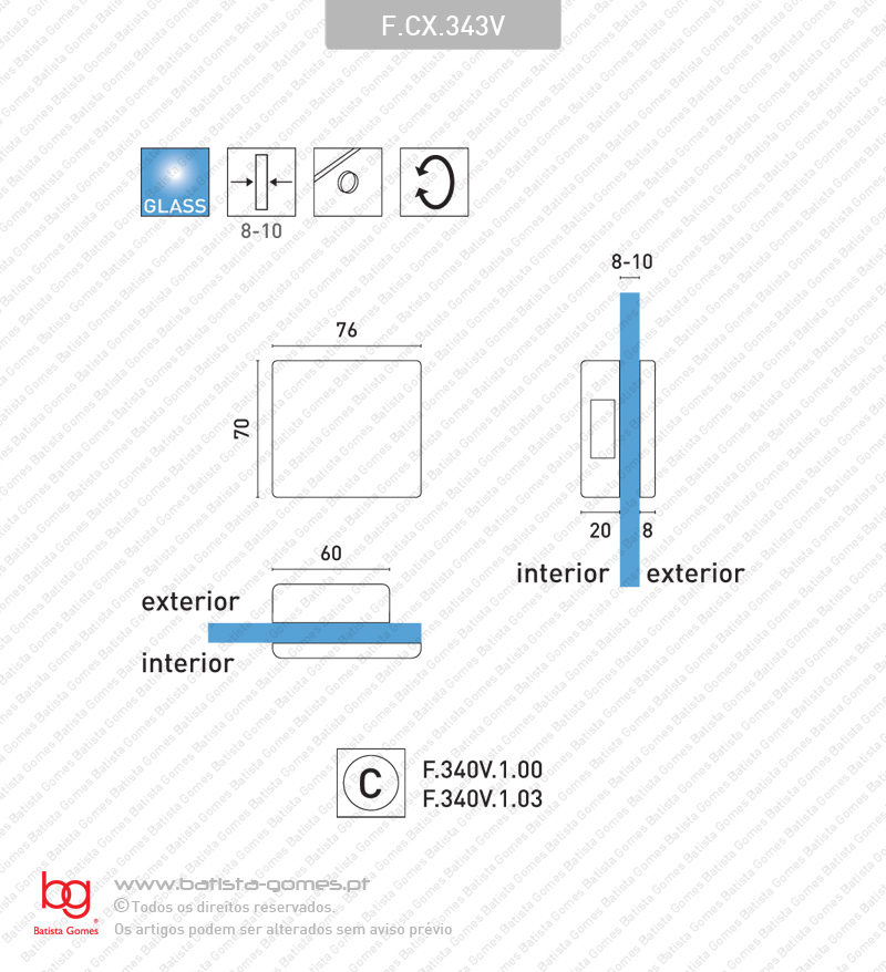 Caixa / testa para folha oposta em vidro compat�vel com fechaduras s�rie F.340V